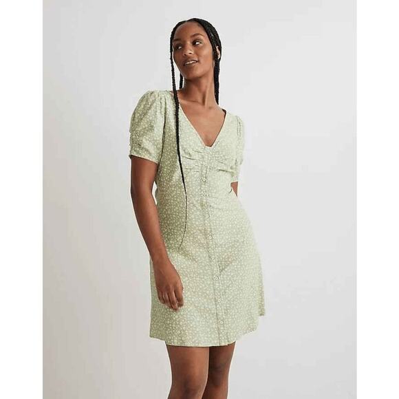 NWOT Madewell Womens Green Seedling V-Neck Button-Front Mini Dress Size 0 NL185 - Picture 2 of 11